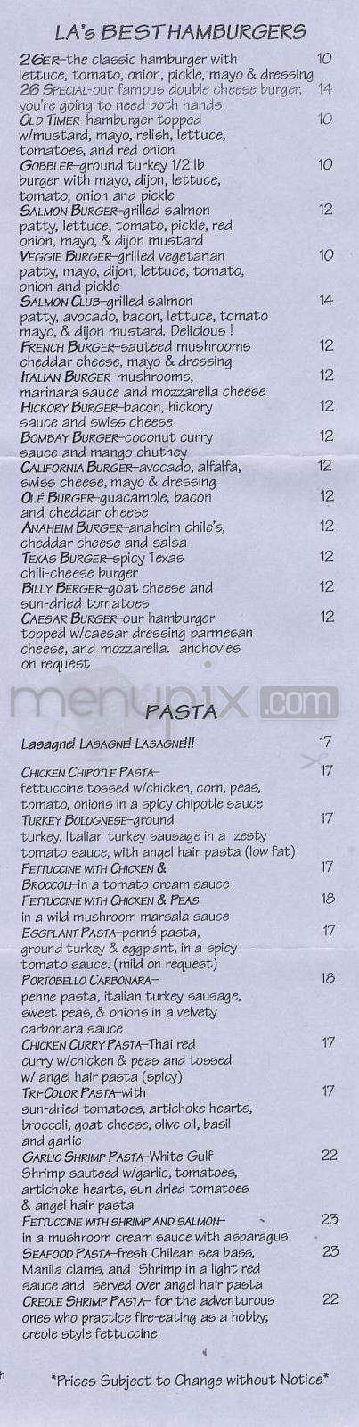 26 Beach Cafe - Marina Del Rey, CA menu_pic