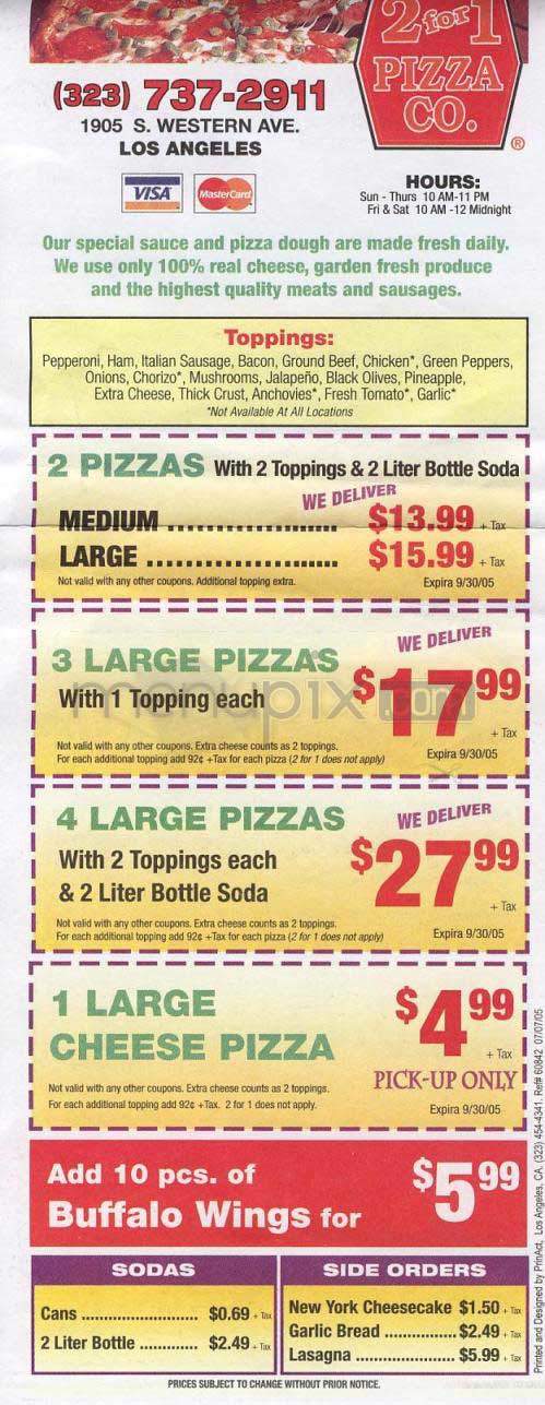 2 For 1 Pizza Co - Los Angeles, CA menu_pic
