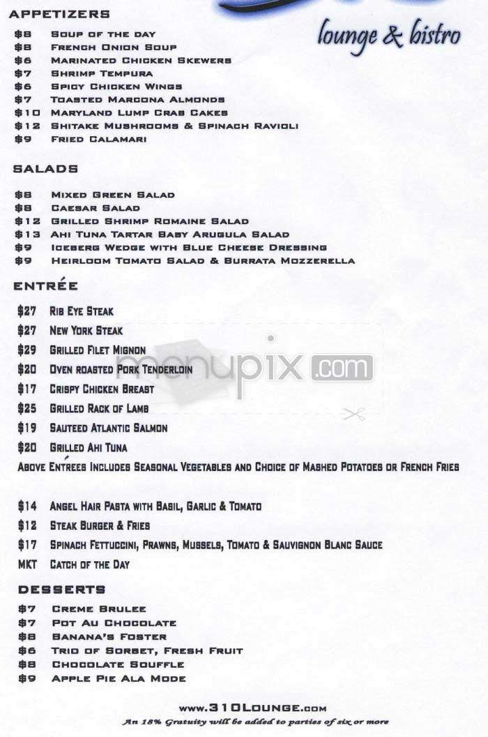 310 Lounge & Bistro - Santa Monica, CA menu_pic