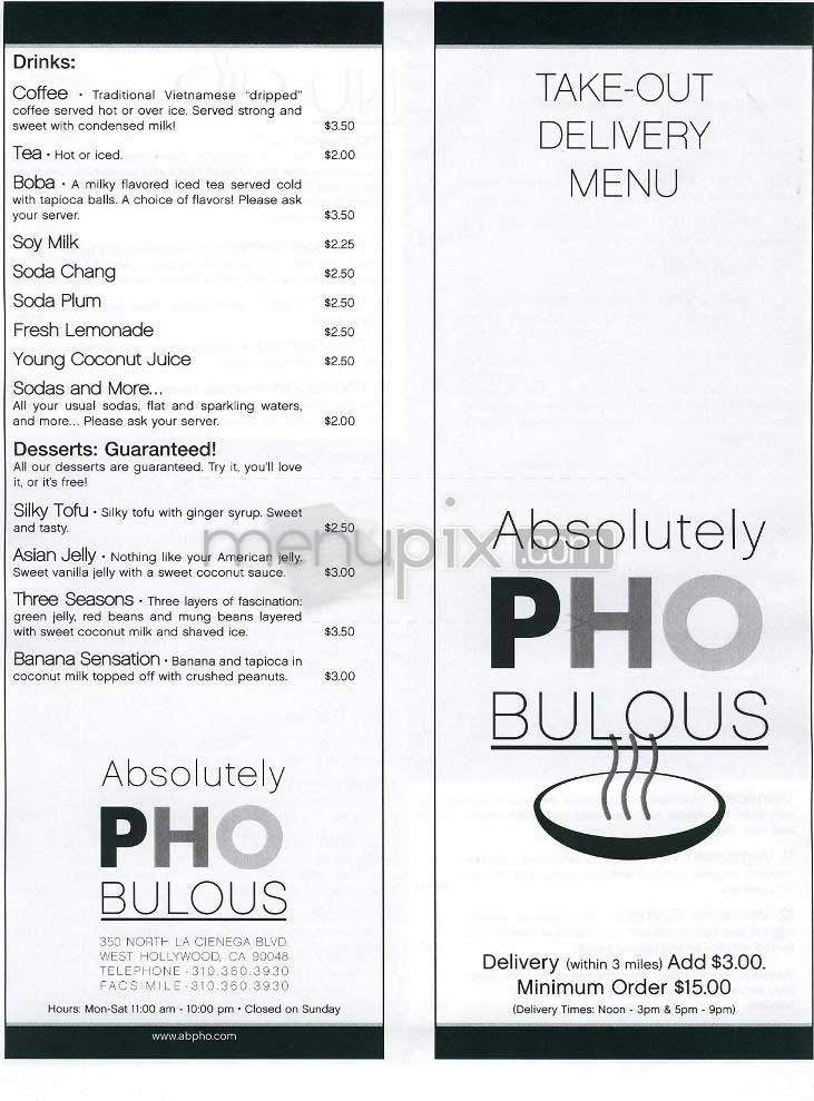 Absolutely Pho Bulous - Los Angeles, CA menu_pic