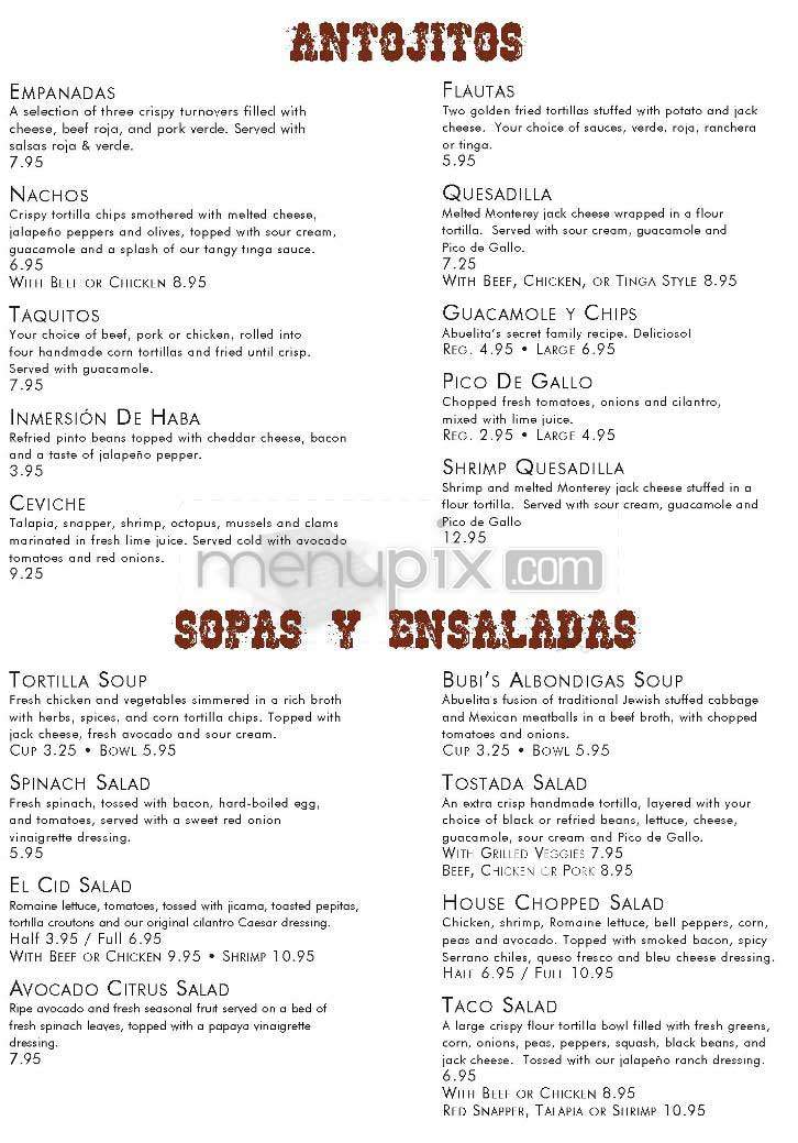 Abuelita's - Topanga, CA menu_pic