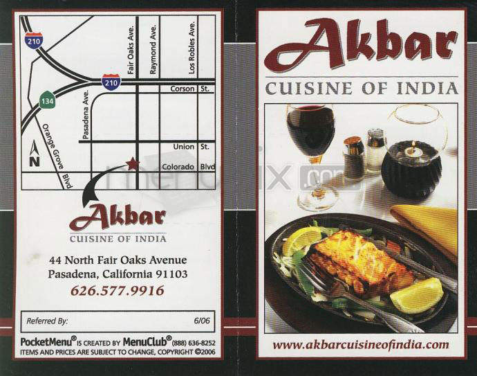 Akbar Cuisine Of India - Pasadena, CA menu_pic