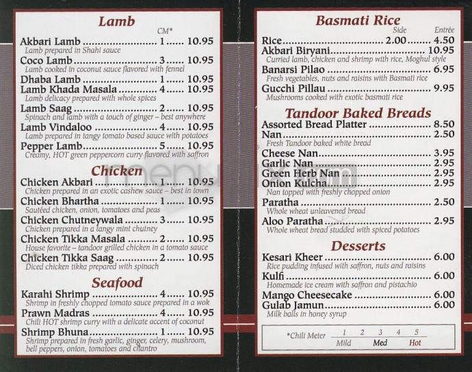 Akbar Cuisine Of India - Pasadena, CA menu_pic