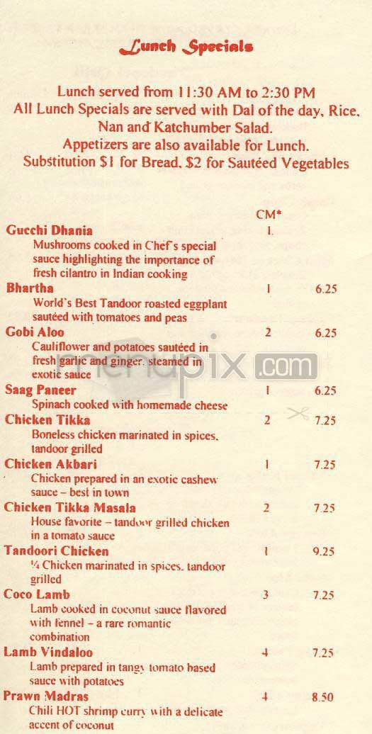 Akbar - Los Angeles, CA menu_pic