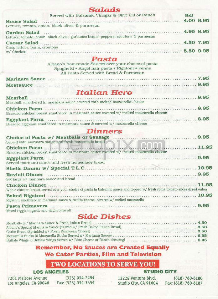 Albano's Brooklyn Pizzaria - West Hollywood, CA menu_pic