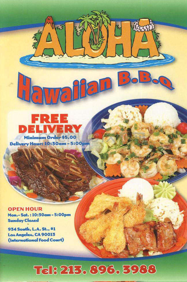 Aloha Hawaiian Barbecue - Los Angeles, CA menu_pic