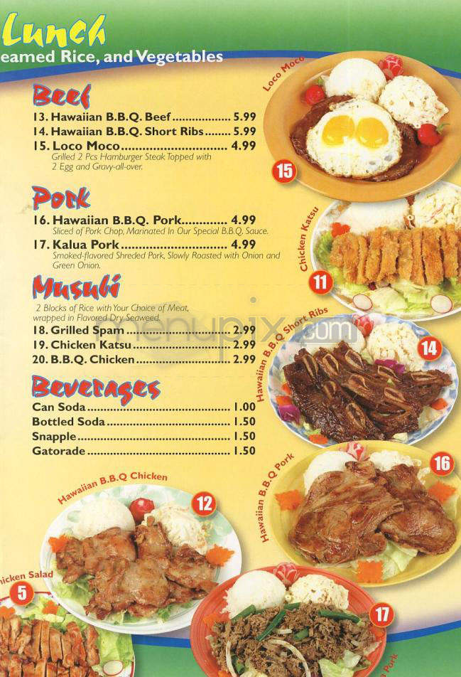 Aloha Hawaiian Barbecue - Los Angeles, CA menu_pic