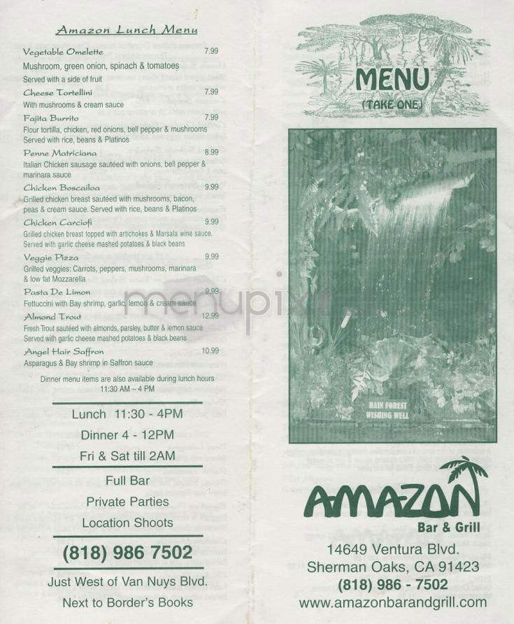 Amazon Bar & Grill - Sherman Oaks, CA menu_pic