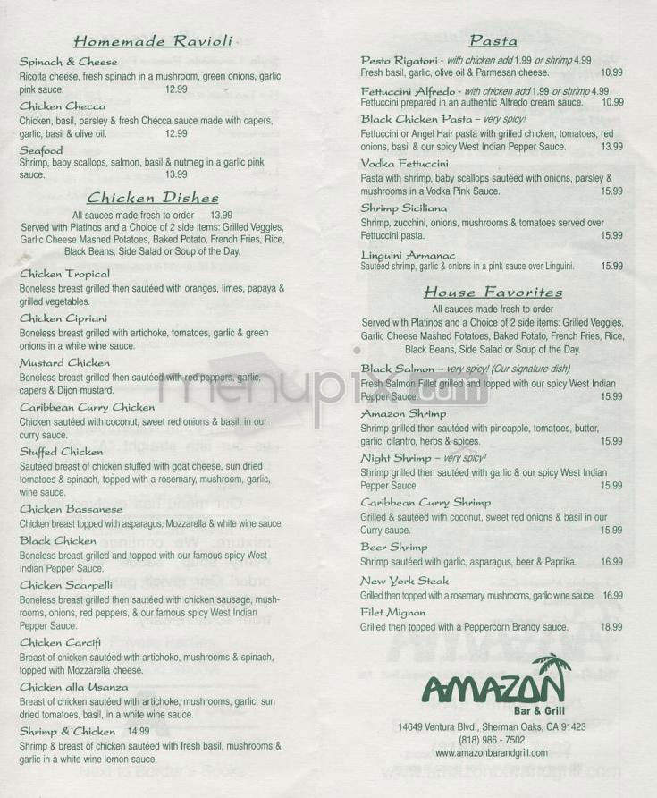 Amazon Bar & Grill - Sherman Oaks, CA menu_pic
