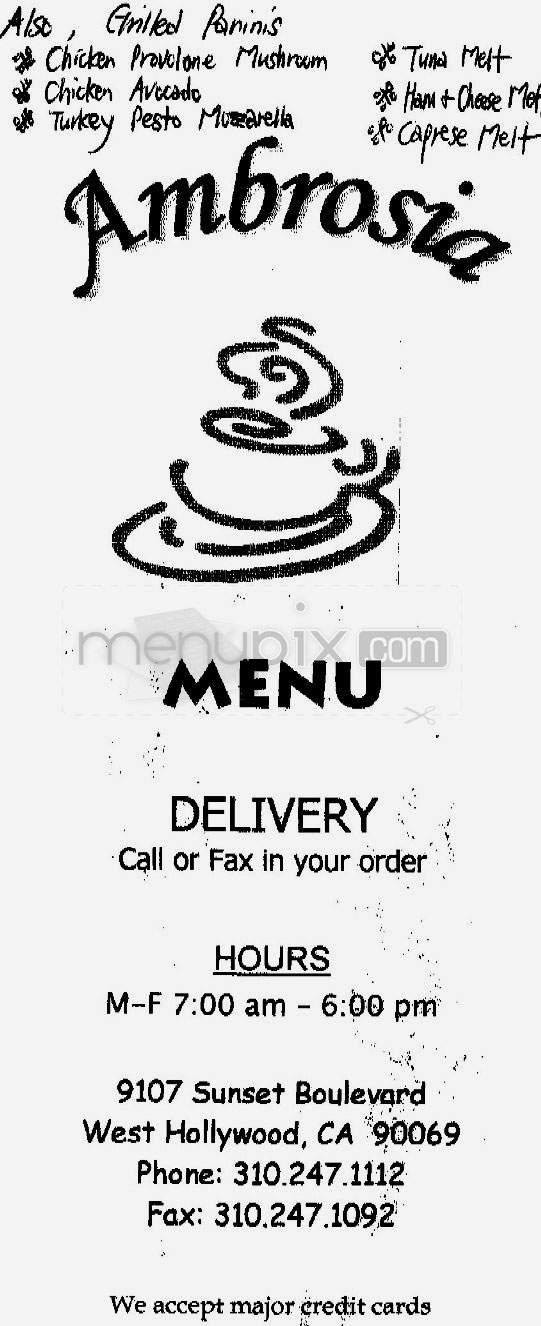Ambrosia Cafe - West Hollywood, CA menu_pic