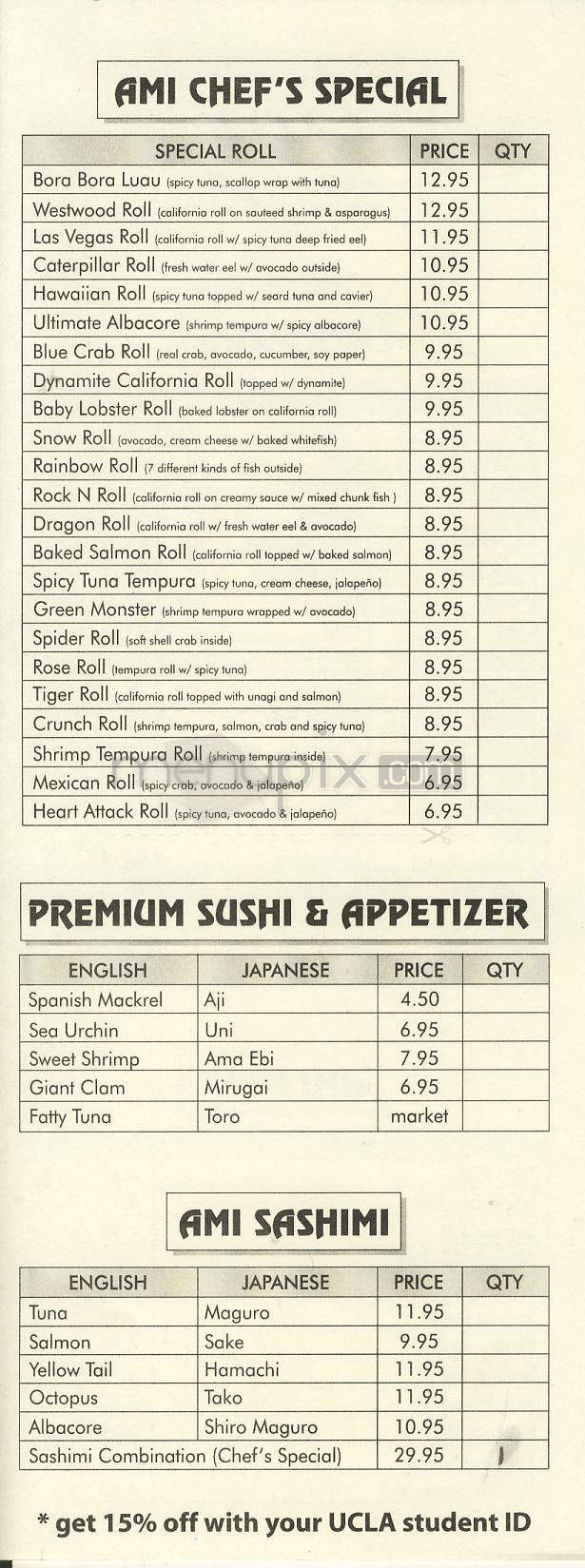 Ami - Los Angeles, CA menu_pic