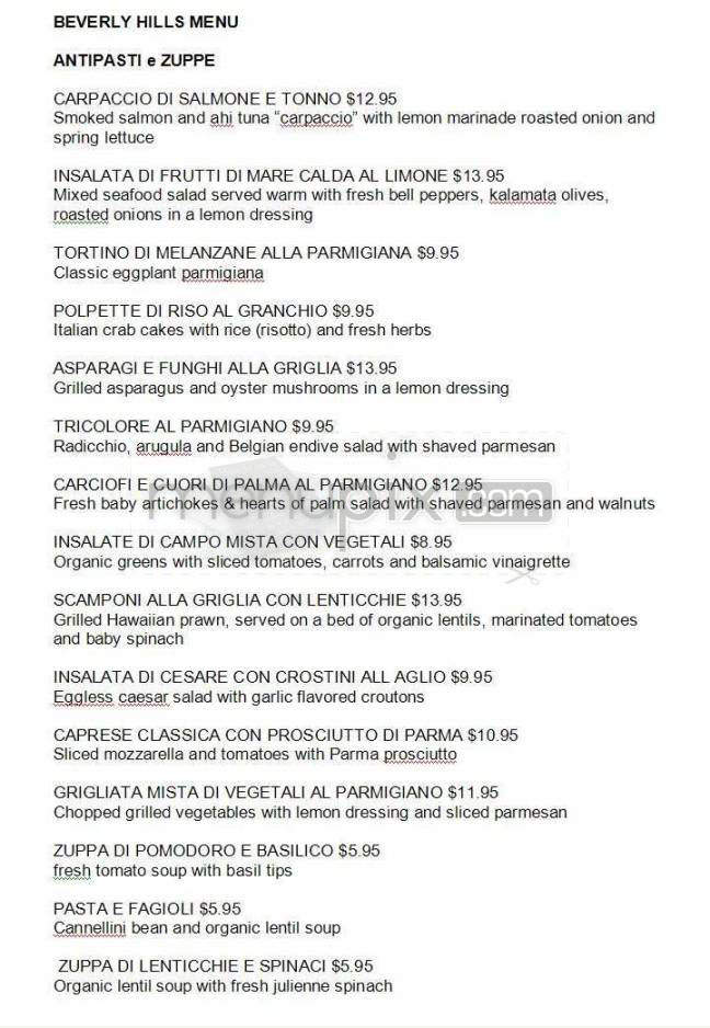 Amici Trattoria - West Hollywood, CA menu_pic