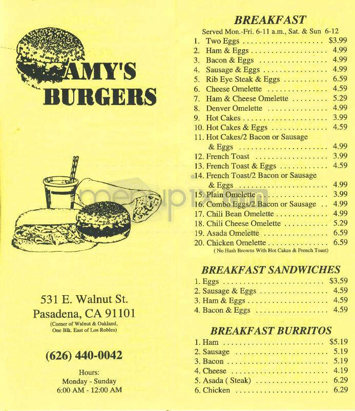 Amy's Burgers - Pasadena, CA menu_pic