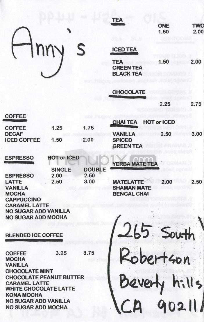 Anny's - Beverly Hills, CA menu_pic