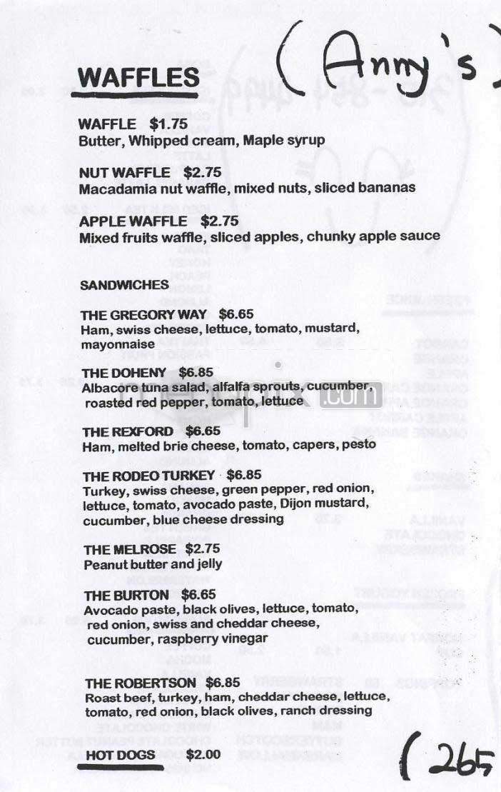 Anny's - Beverly Hills, CA menu_pic