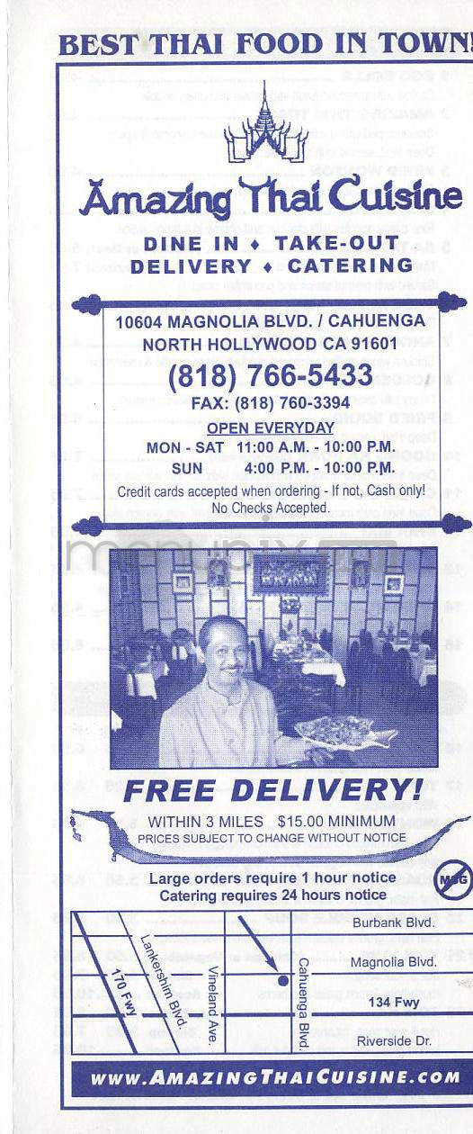 Amazing Thai Cuisine - North Hollywood, CA menu_pic