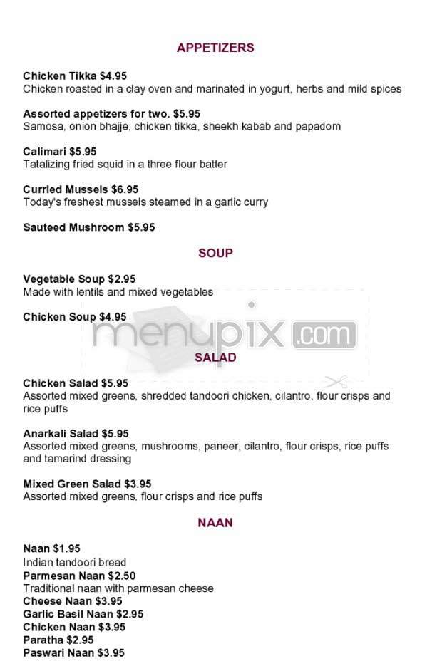 Anarkali Indian Restaurant - Los Angeles, CA menu_pic