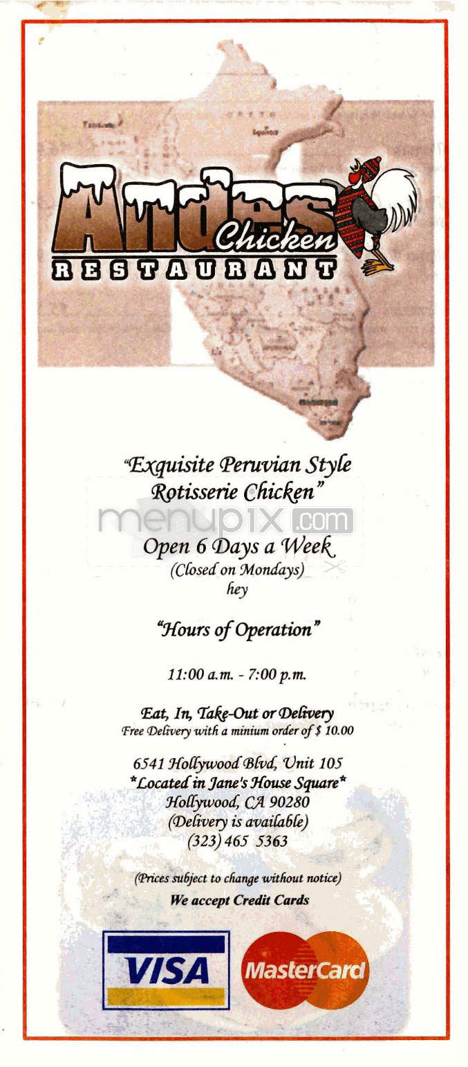 Andes Chicken Restaurant - Los Angeles, CA menu_pic