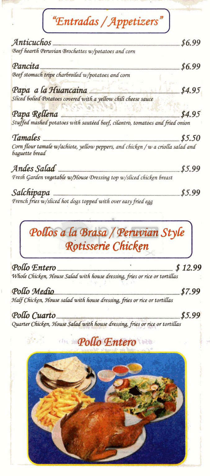 Andes Chicken Restaurant - Los Angeles, CA menu_pic