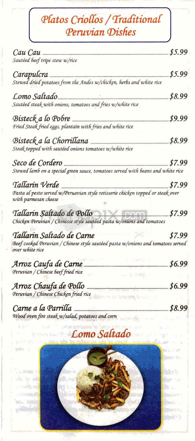 Andes Chicken Restaurant - Los Angeles, CA menu_pic