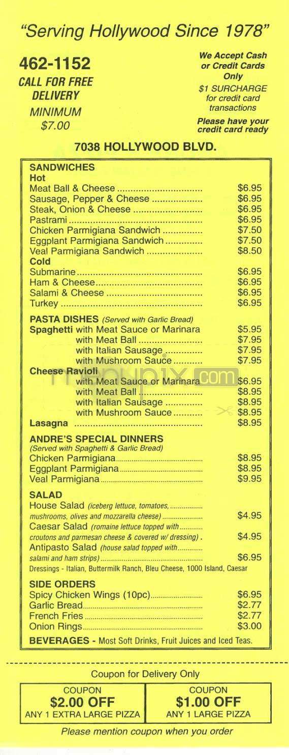 Andre's Pizza - Los Angeles, CA menu_pic