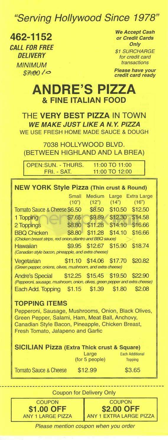 Andre's Pizza - Los Angeles, CA menu_pic