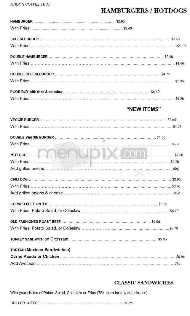 Andy's Coffee Shop - Pasadena, CA menu_pic