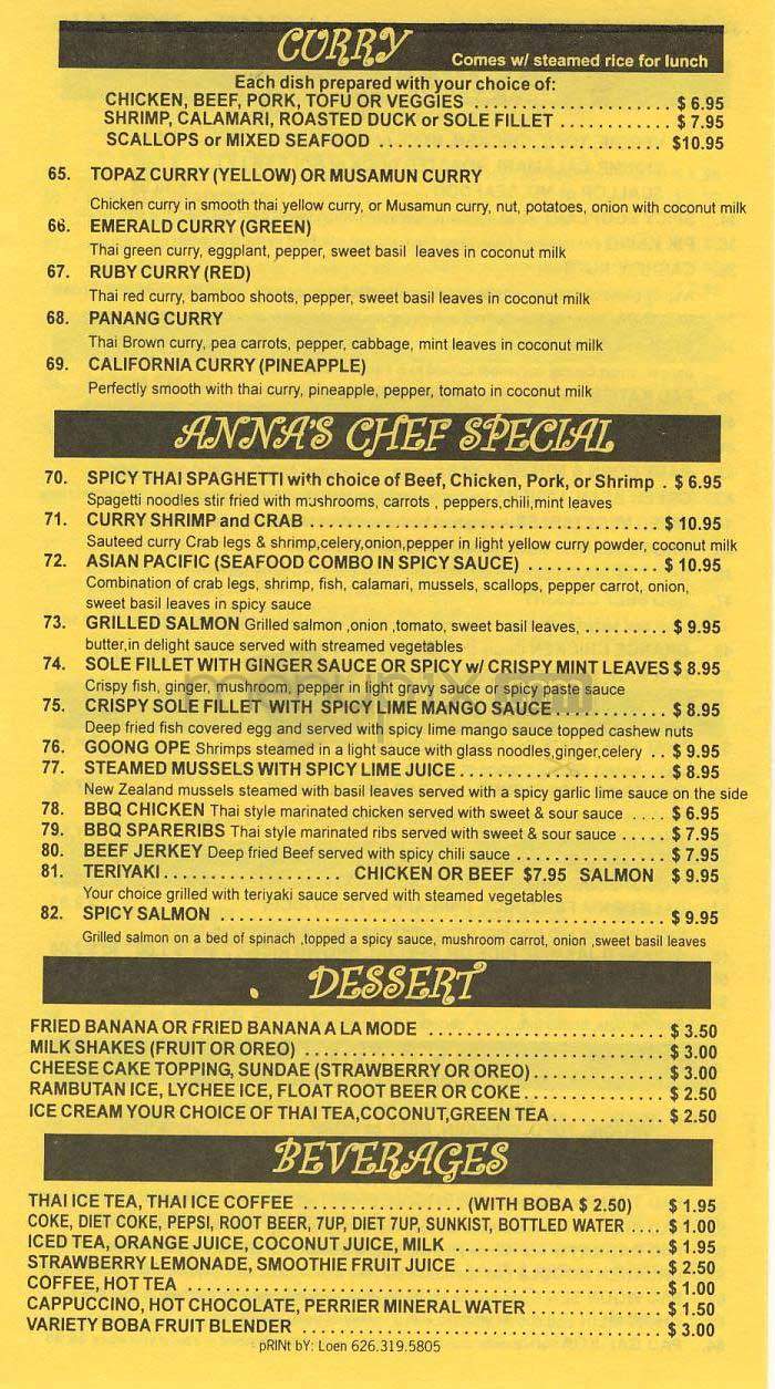 Anna's - Los Angeles, CA menu_pic