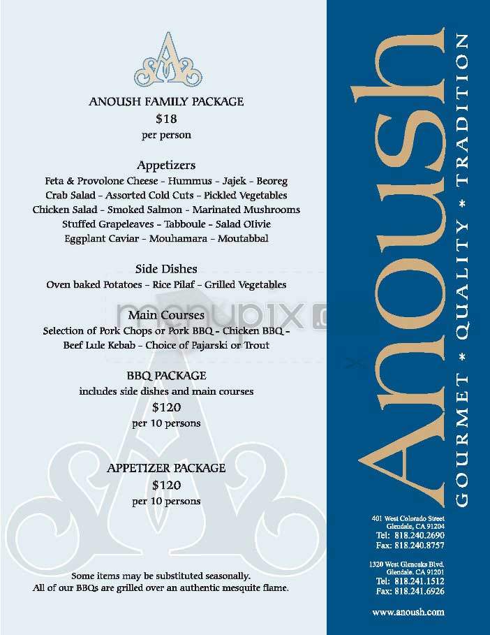 Anoush Family Restaurant - Glendale, CA menu_pic