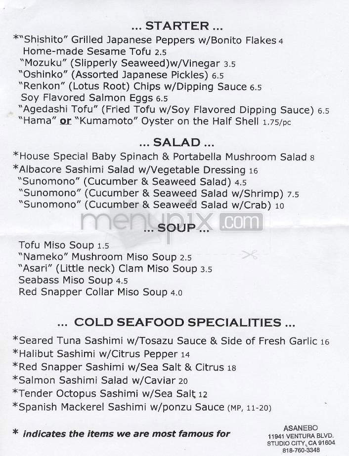 Asanebo - Studio City, CA menu_pic