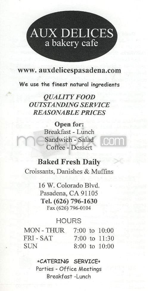 Aux Delices French Bakery - Pasadena, CA menu_pic