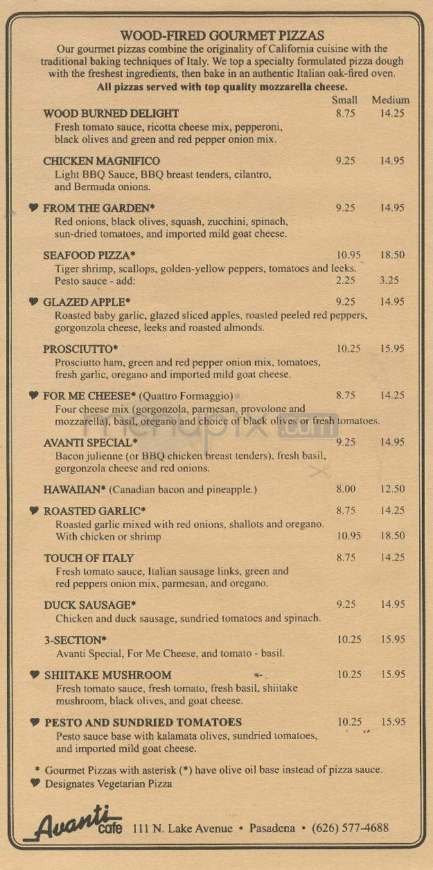 Avanti Cafe - Pasadena, CA menu_pic