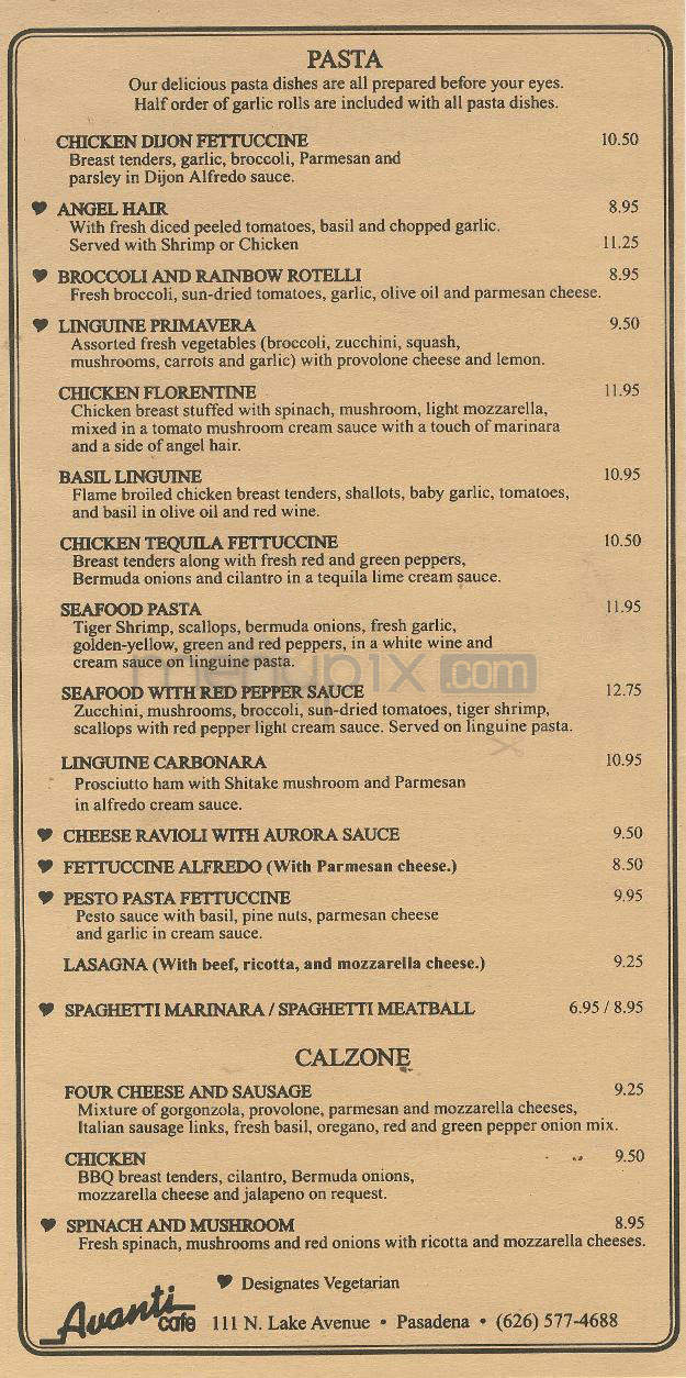 Avanti Cafe - Pasadena, CA menu_pic