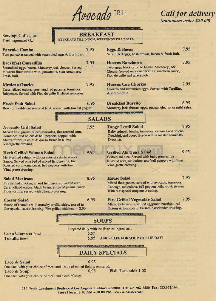 Avocado Grill - Los Angeles, CA menu_pic