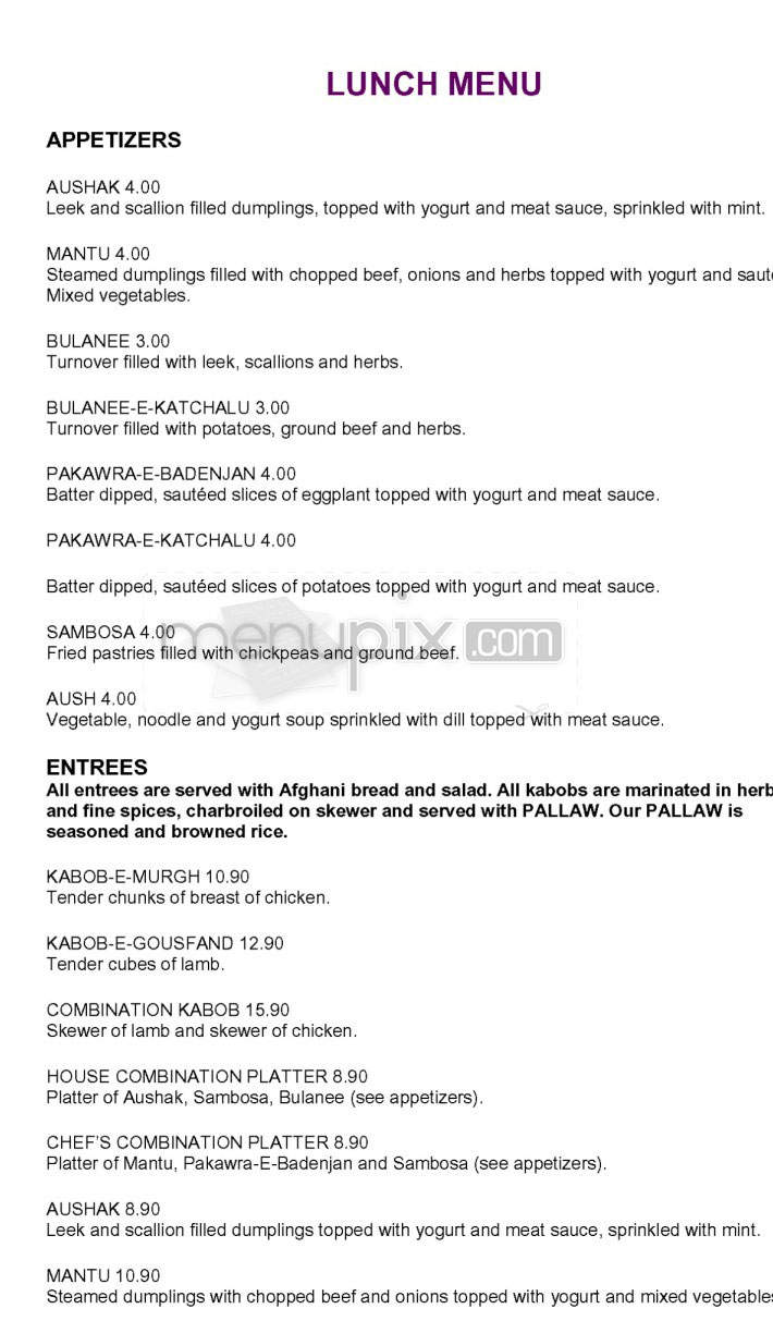 Azeen's Afghani Restaurant - Pasadena, CA menu_pic