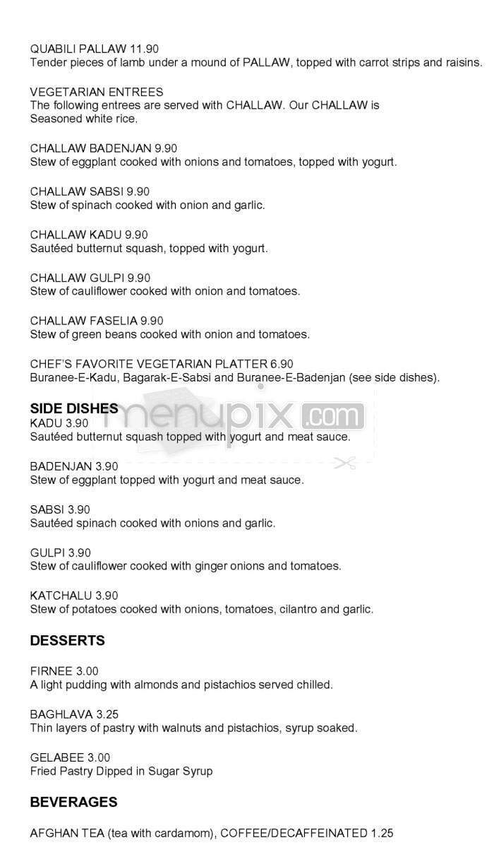 Azeen's Afghani Restaurant - Pasadena, CA menu_pic