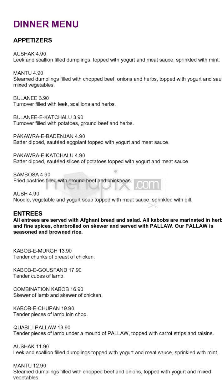 Azeen's Afghani Restaurant - Pasadena, CA menu_pic