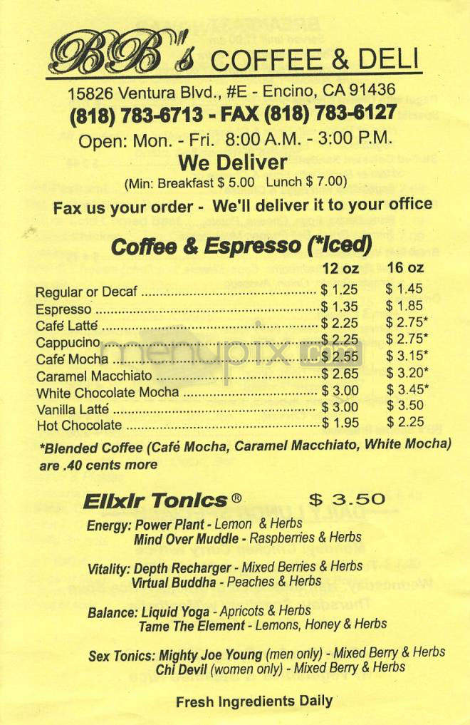 BB's Coffee & Deli - Encino, CA menu_pic