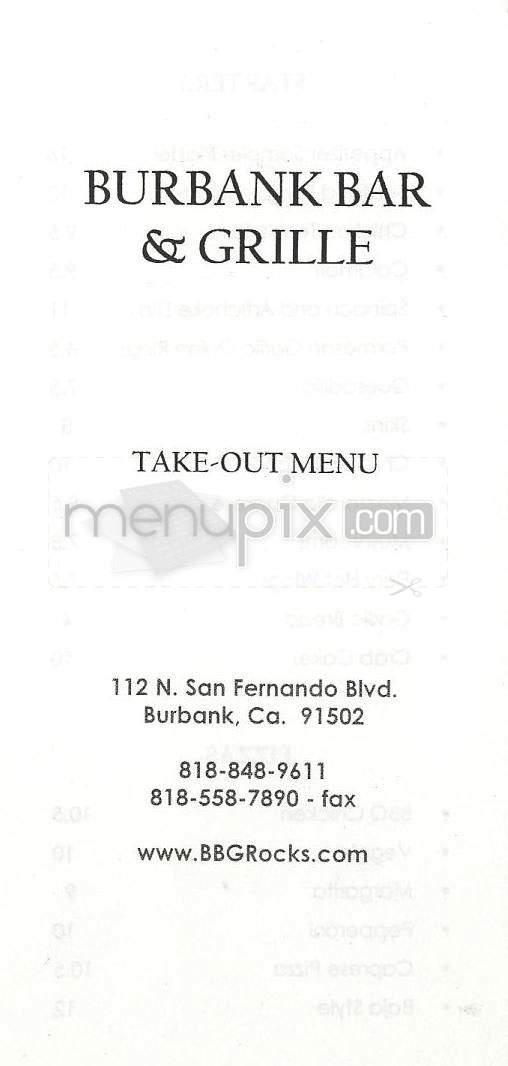 Burbank Bar & Grill - Burbank, CA menu_pic
