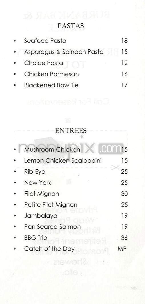 Burbank Bar & Grill - Burbank, CA menu_pic