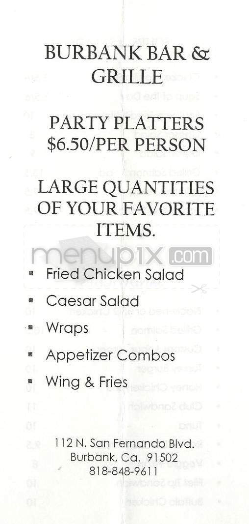 Burbank Bar & Grill - Burbank, CA menu_pic