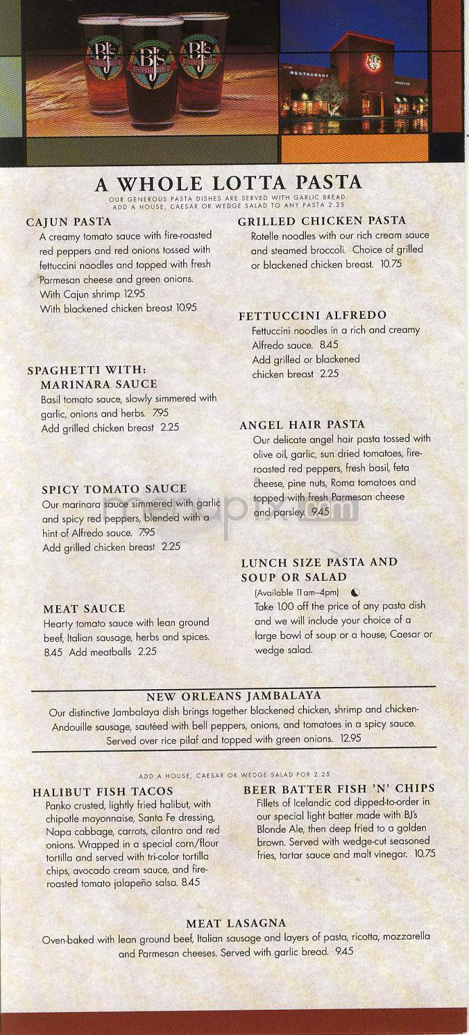 BJ's Restaurant & Brewery - Los Angeles, CA menu_pic