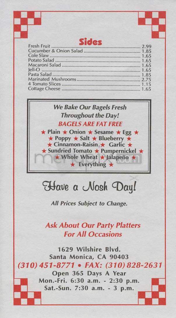 Bagel Nosh Deli - Santa Monica, CA menu_pic