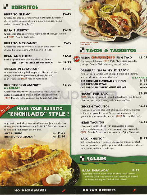 Baja clearance fresh menu