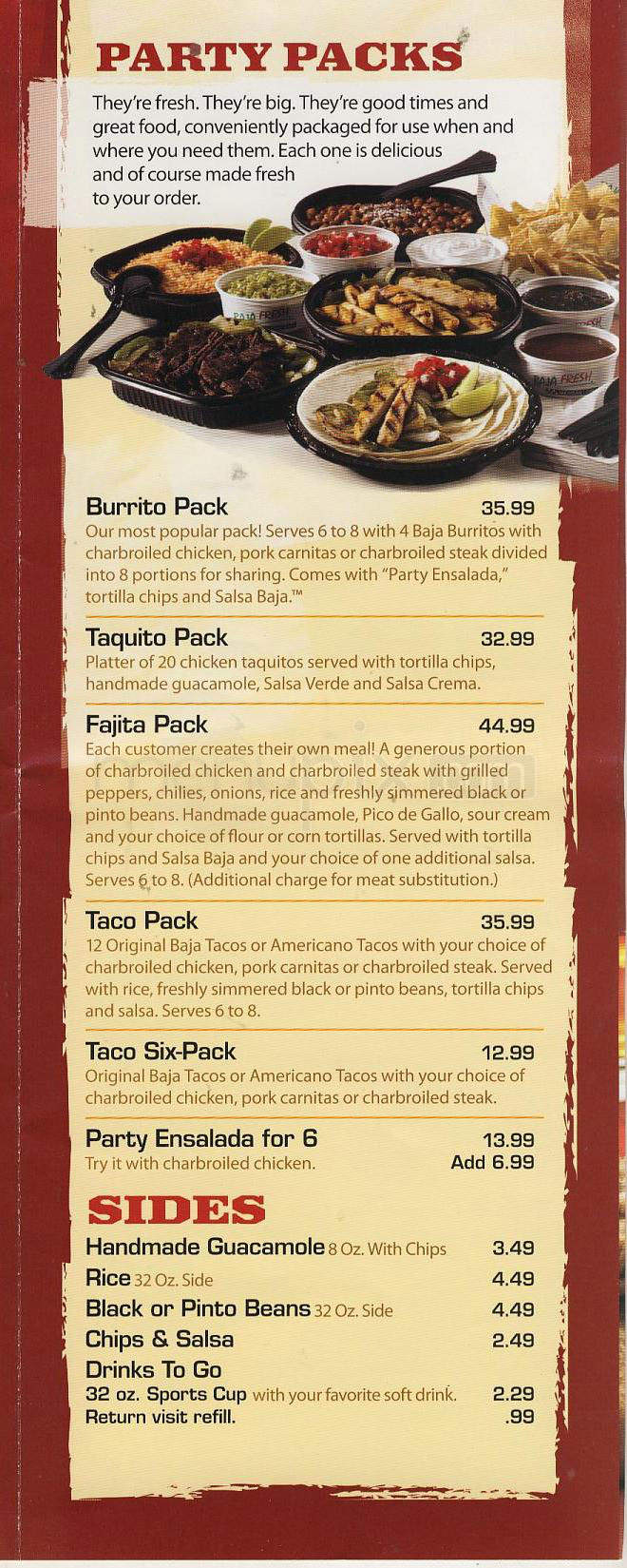 Baja Fresh Mexican Grill - West Hollywood, CA menu_pic