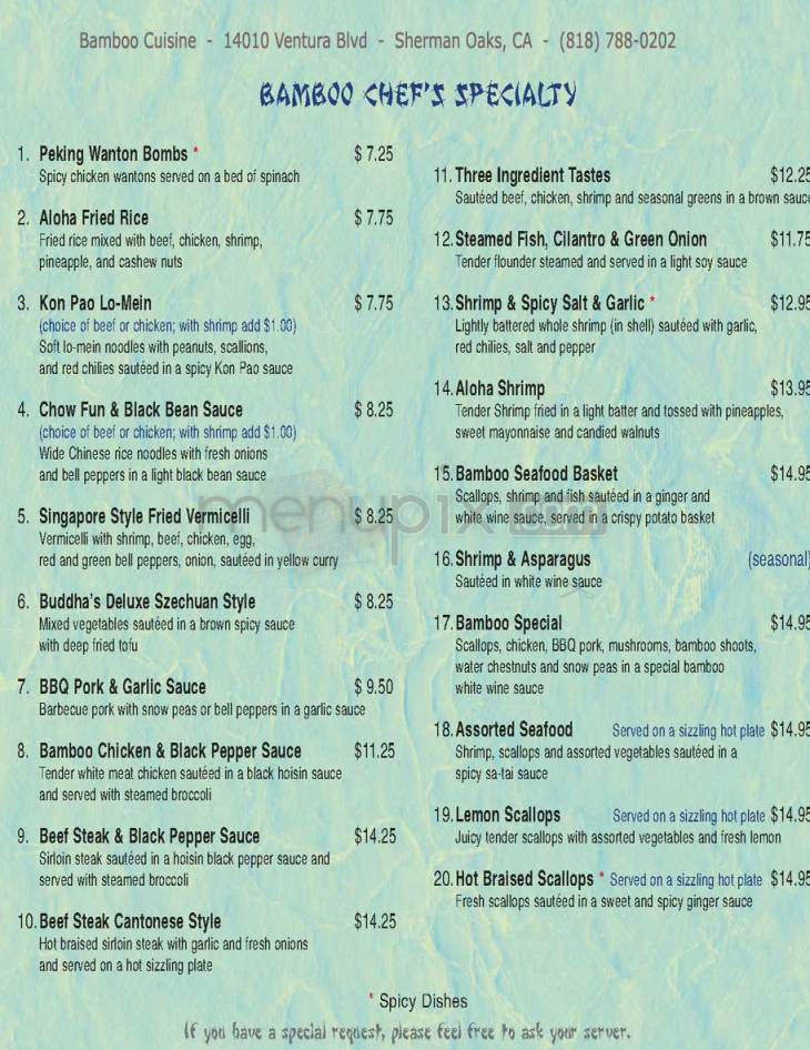 Bamboo - Sherman Oaks, CA menu_pic