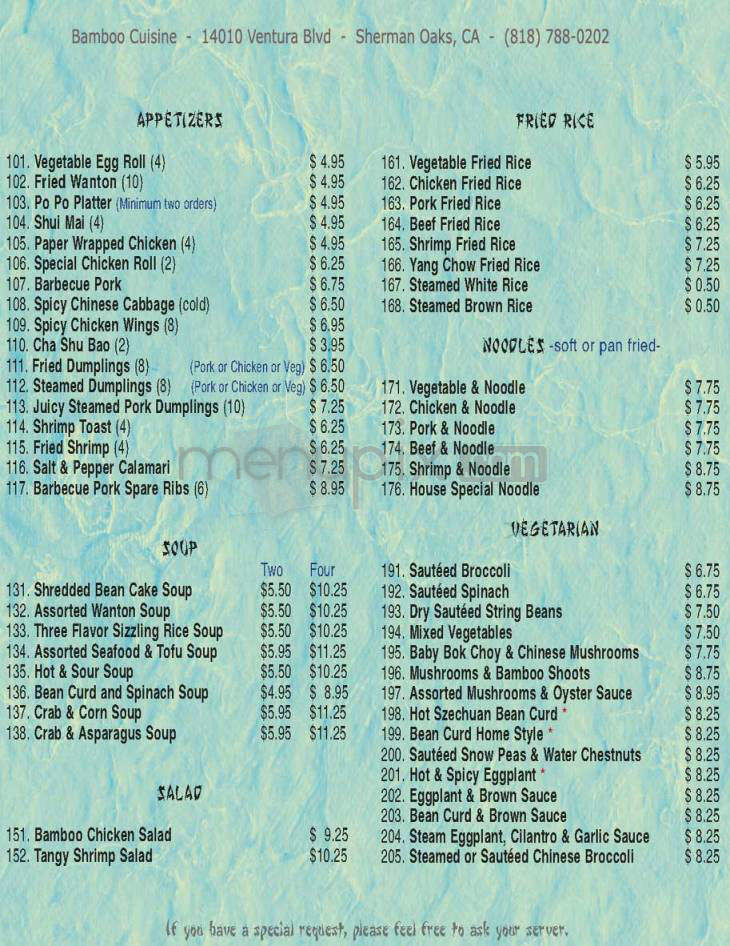 Bamboo - Sherman Oaks, CA menu_pic