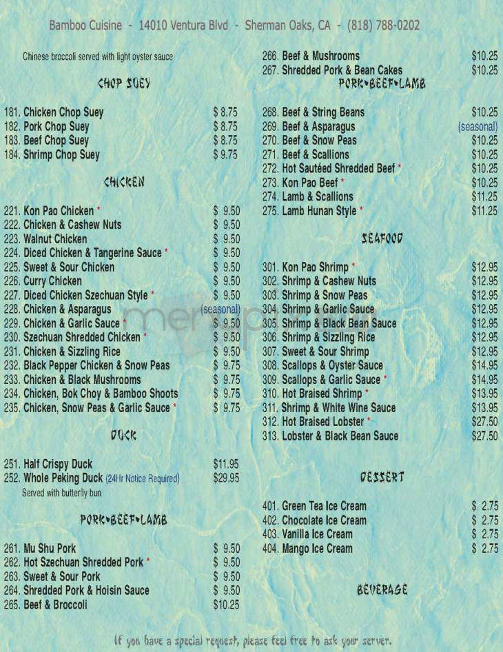 Bamboo - Sherman Oaks, CA menu_pic
