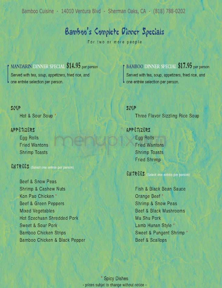 Bamboo - Sherman Oaks, CA menu_pic