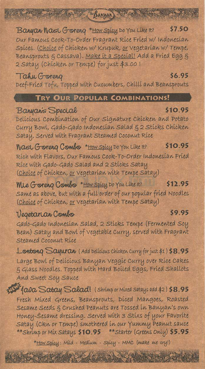Banyan Indonesian - Manhattan Beach, CA menu_pic